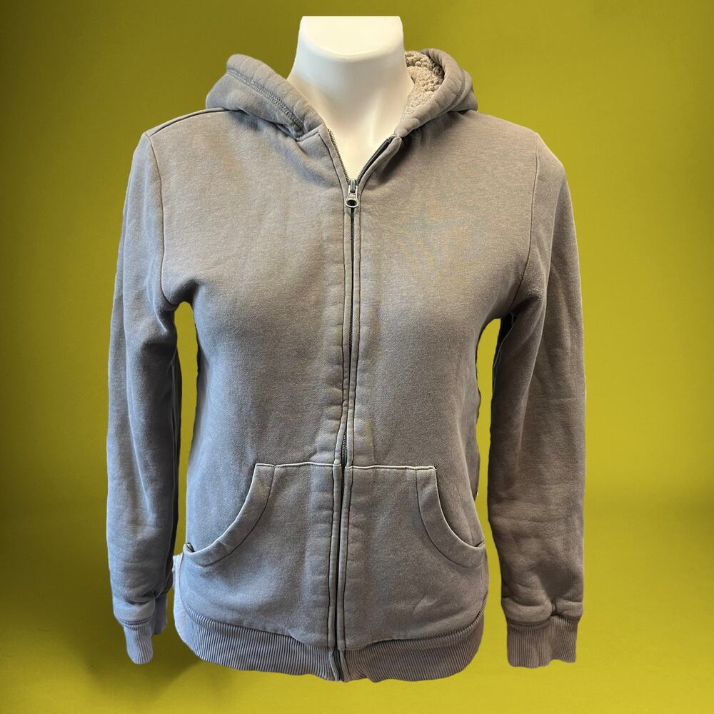 Super Thick Sherpa Lined Hooded Zip Sweatshirt Men's Small Faux Fur Lined Skater